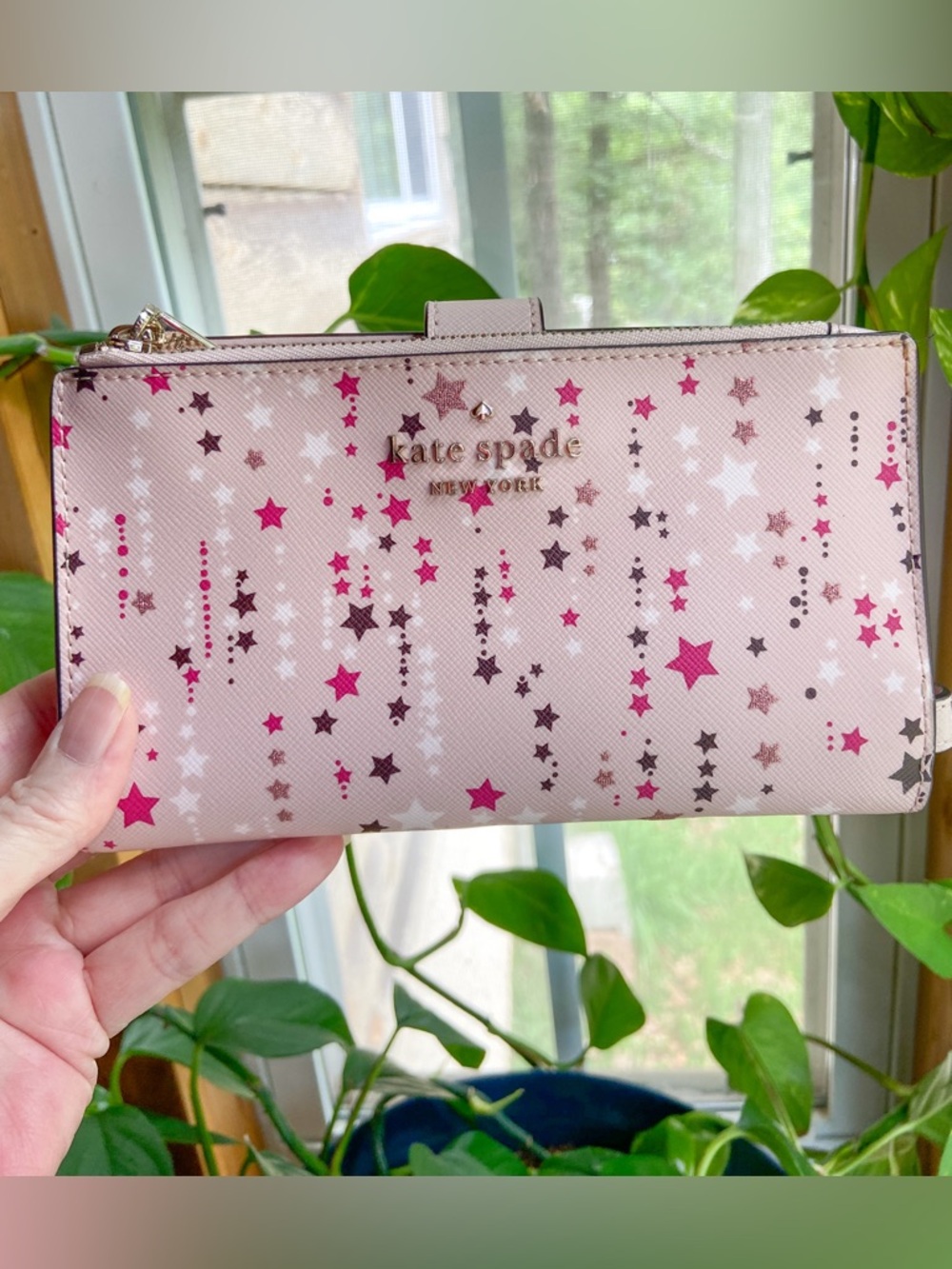 Kate Spade Pink Staci Large Slim Bifold Leather Wallet “Twinkle" Star Girlcore